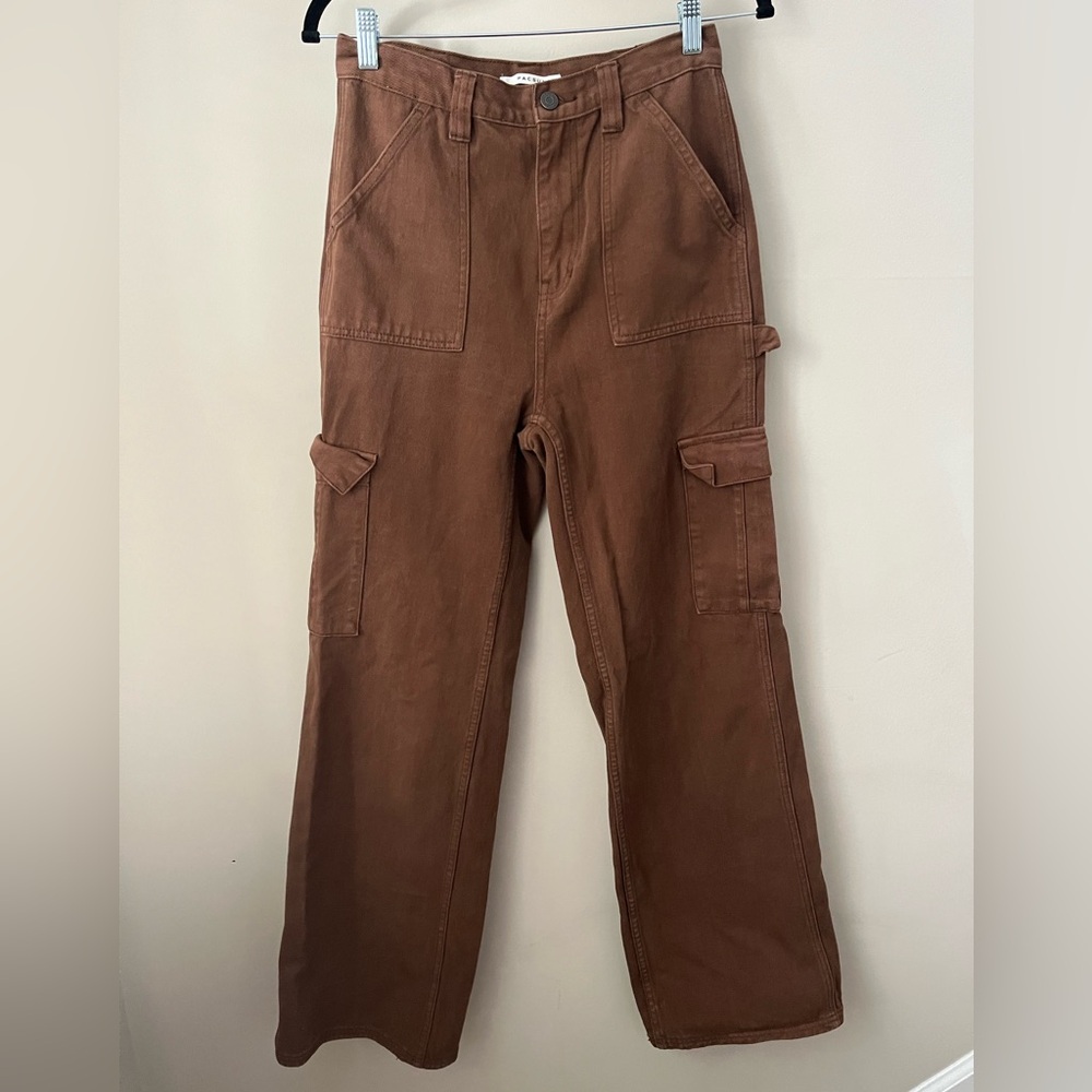 PacSun Cotton Ultra High Rise Flare Brown Cargo Pants